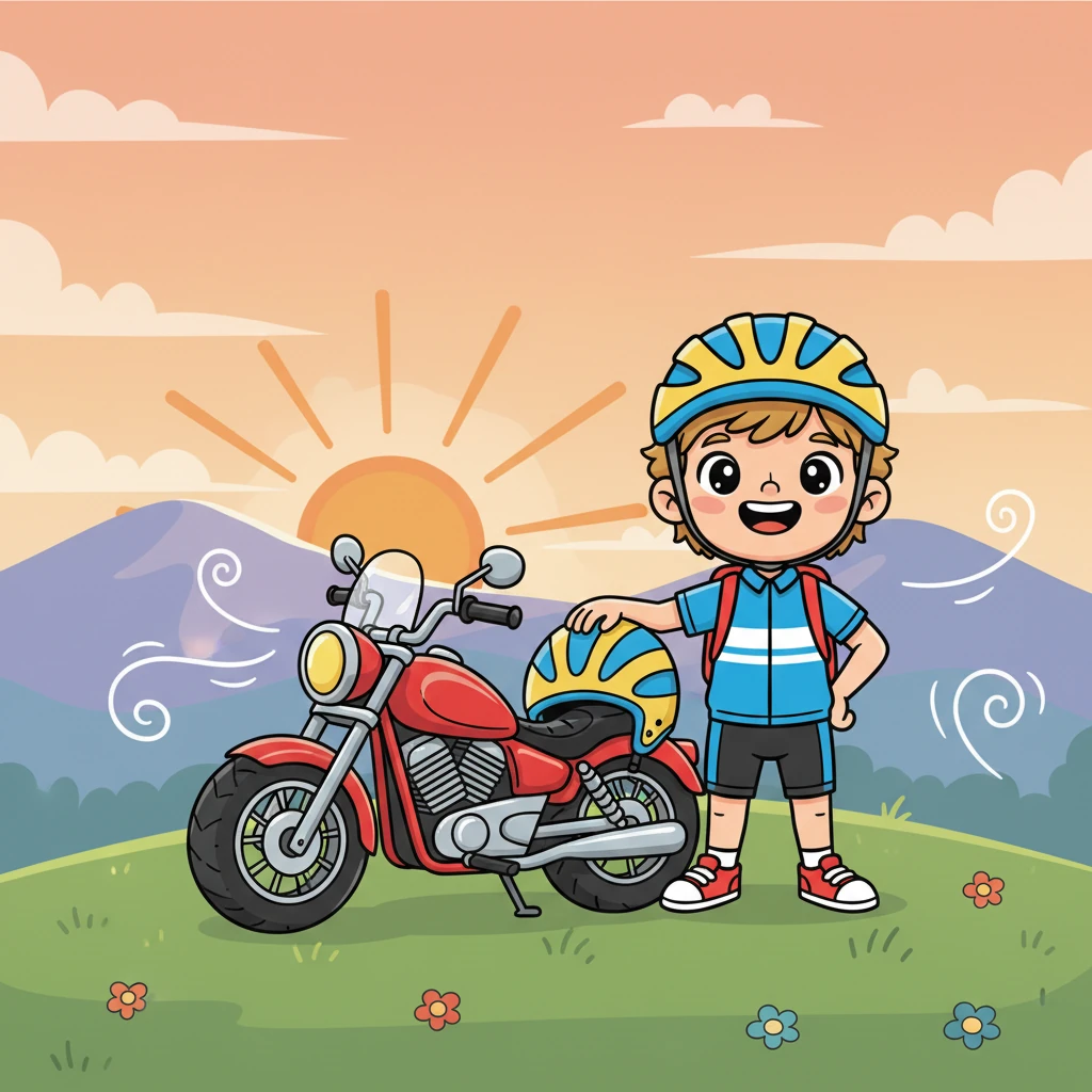 Marek stojí vedle své lesklé motorky, s úsměvem na tváři a přilbou v ruce. Slunce už vykukuje nad obzorem a jeho srdce je plné očekávání z nadcházejícího dne plného jízdy. Vzduch je svěží a slibuje ideální počasí pro horské cesty.