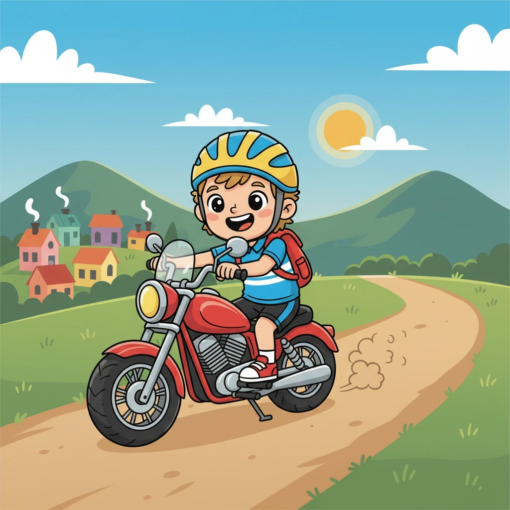 Motor naskočí s hlubokým zabručením a Marek se vydává na cestu. Opouští klidnou vesnici a míří k zeleným kopcům v dálce. Cítí, jak ho každým ujetým metrem zaplavuje pocit volnosti a dobrodružství.