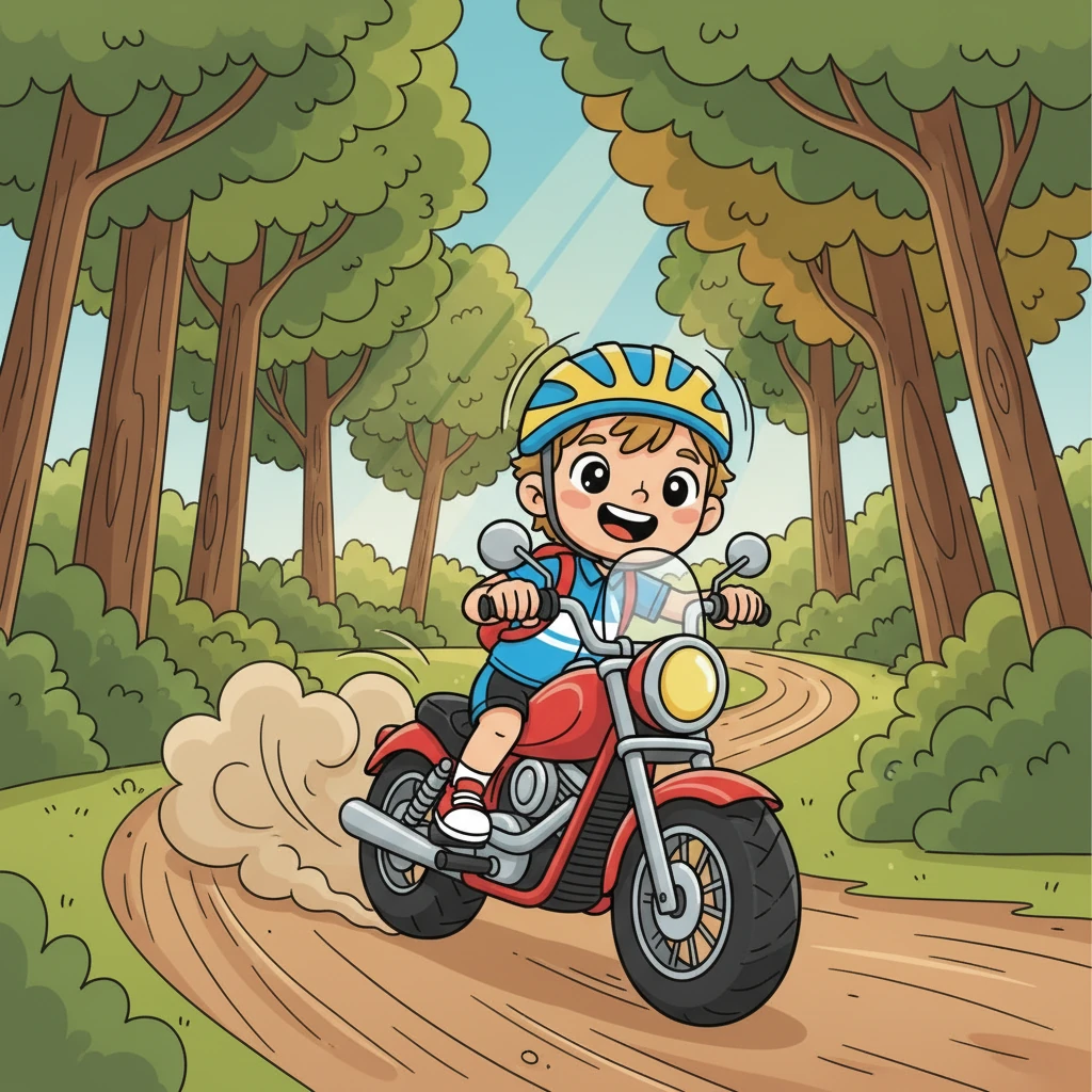 První zatáčky se objevují mezi stromy a Marek s lehkostí naklání motorku. Listí stromů se míhá kolem něj a on si užívá každý náklon. Vůně lesa a čerstvého vzduchu ho obklopuje.