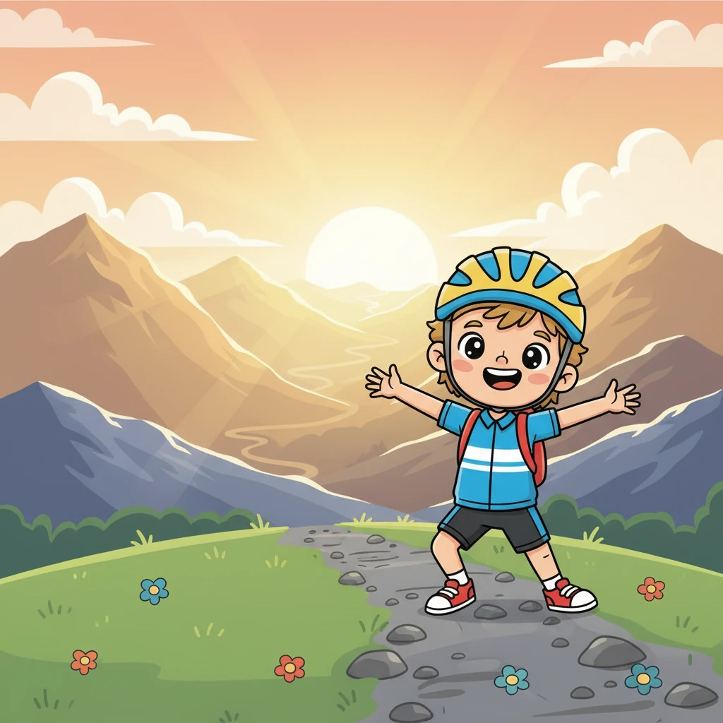 Cesta se otevírá a před Markem se rozprostírá úchvatné panorama hor. Slunce svítí jasně na vrcholky a údolí pod ním, vytvářející nádhernou hru světla a stínů. Marek cítí, jak se mu rozšiřuje hrudník radostí.