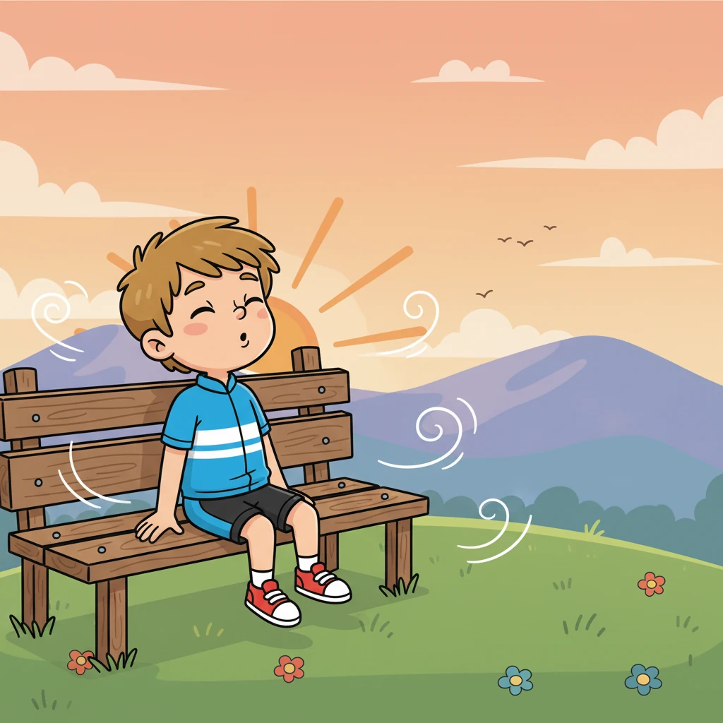 Marek si udělá krátkou přestávku na vyhlídce. Sedí na lavičce a pozoruje obrovský prostor pod sebou. Hluboce dýchá a užívá si ticho, přerušované jen šuměním větru a zpěvem ptáků. Krajina je úžasná.