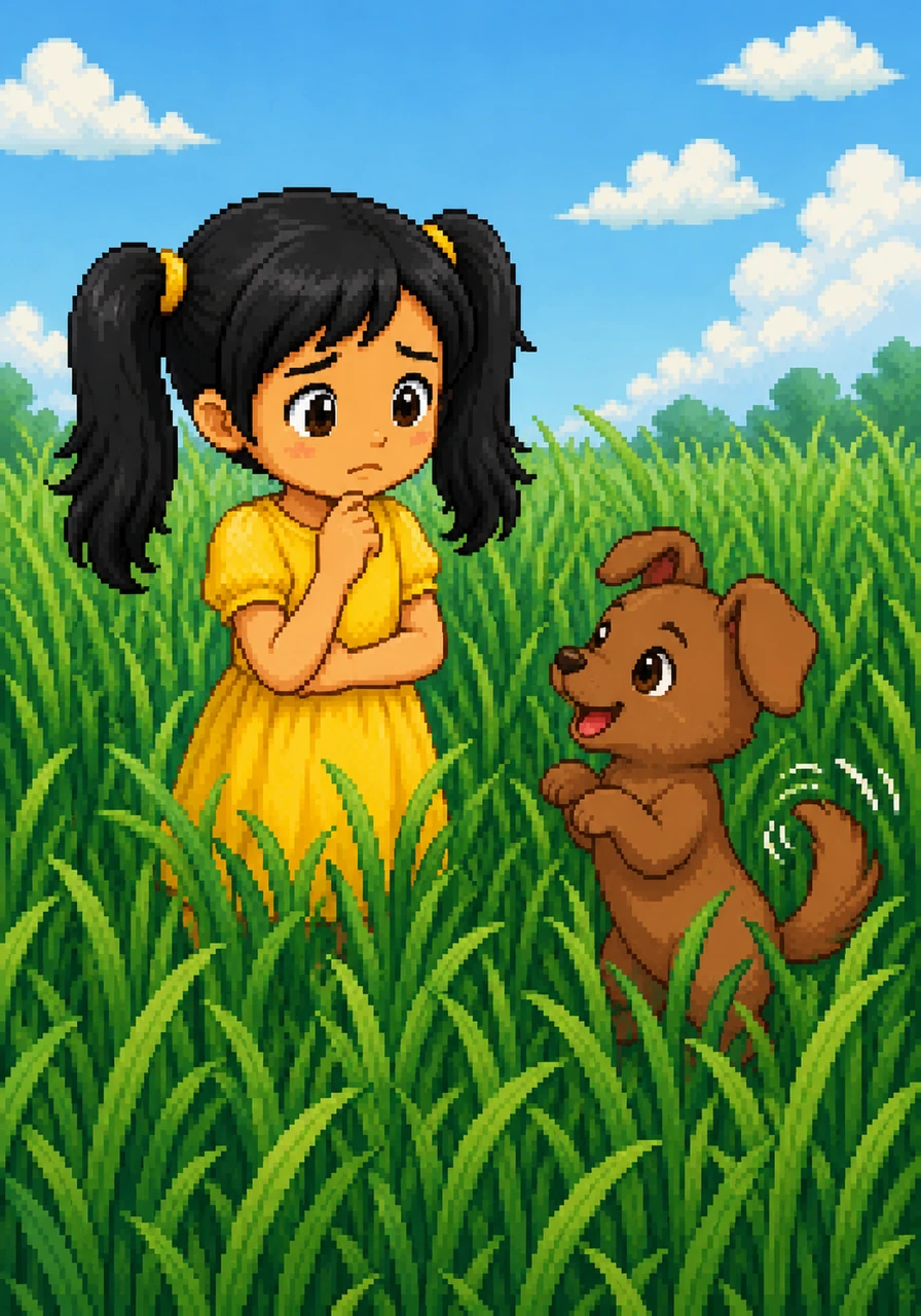 "I'm Inaya," she said. "I dropped my toy car somewhere in this tall grass, and I can't find it anywhere!" Sid's ears perked up with excitement. "Don't worry, Inaya! I have a good nose for finding things. May I help you search?"