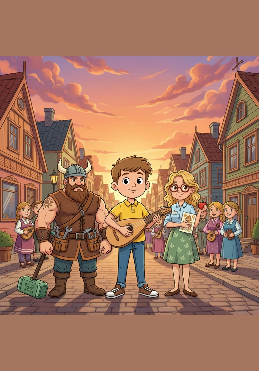 As the sun began to set, Musician Mārtiņš played gentle songs on his violin that echoed through the streets. Nearby, Veterinarian Vita spent her evening making sure the town’s pets were healthy, happy, and well-fed.