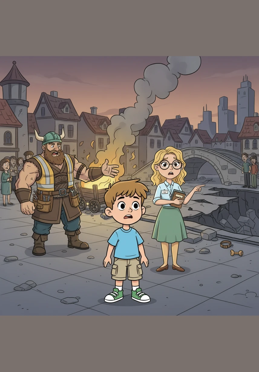 One afternoon, the peace was suddenly interrupted when a small fire started, a road collapsed, and a tiny puppy went missing. Leo and the townspeople were worried as they realized several things had gone wrong all at once.