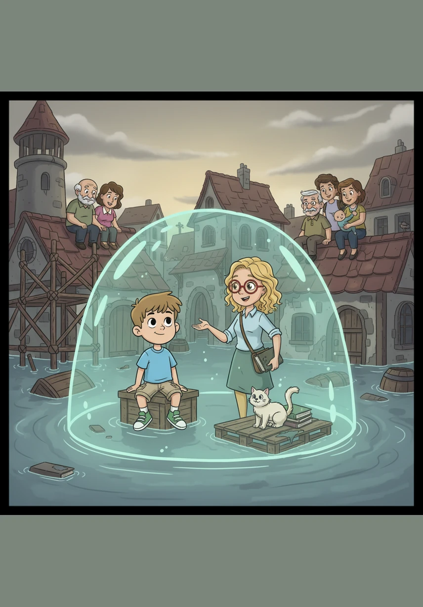 When the trouble was over, Cook Paula served warm bowls of soup to the tired workers, and Teacher Signe sat with the children to keep them calm. Musician Mārtiņš played a joyful tune that made everyone feel happy again.