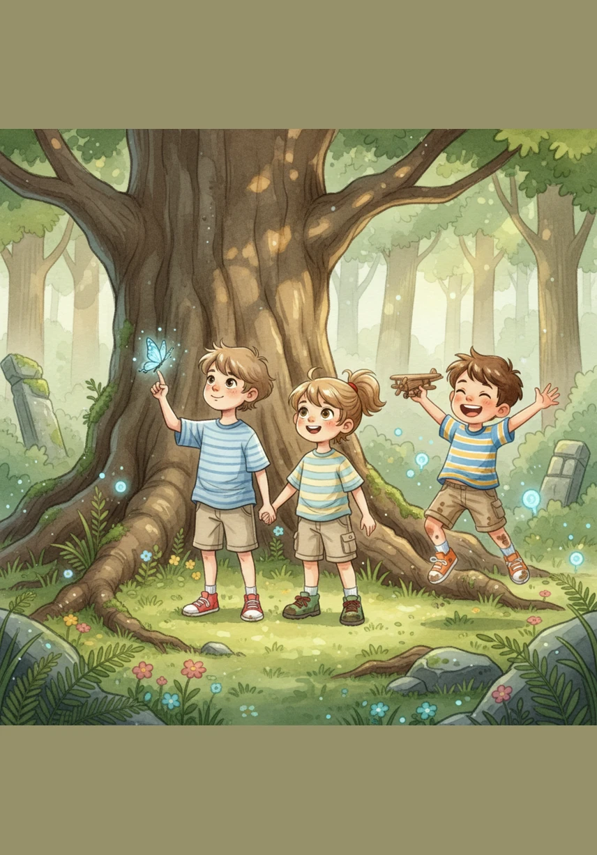 Woody leads the way to an ancient oak tree with a hidden keyhole in its bark, and Leo uses the star-key to unlock a door to a hidden realm.