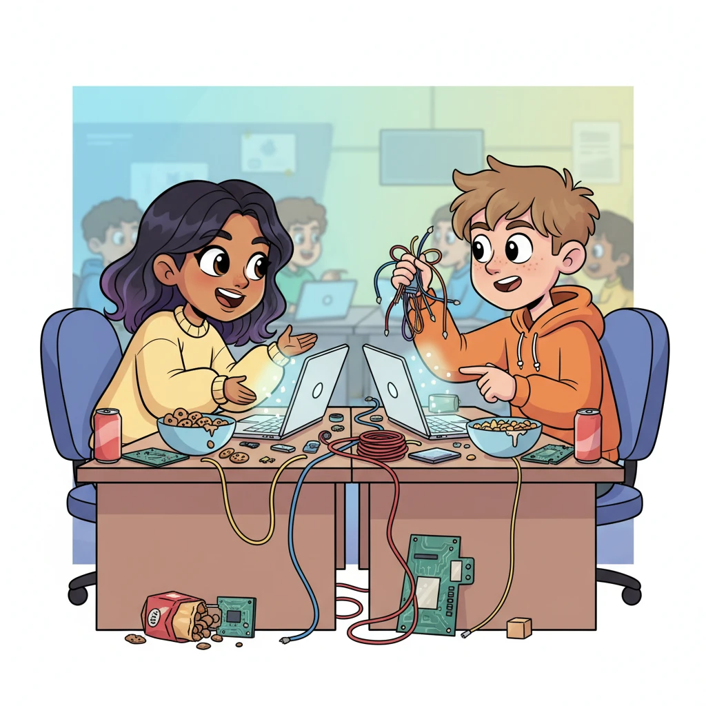 Days turn into weeks as Shreya and Arjun team up for the hackathon, their desks covered in wires and snacks. Arjun's enthusiasm is infectious, and he effortlessly draws Shreya into lively debates, making her feel valued and heard for the first time in ages.