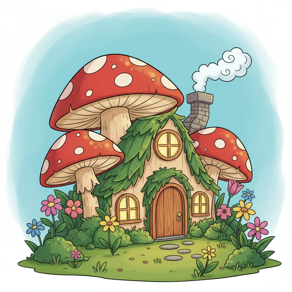 Soon, a charming, leafy schoolhouse appeared, nestled among giant toadstools and blossoming wildflowers. Its windows twinkled like eyes, and a small, inviting door beckoned. Smoke curled cheerfully from a tiny chimney, promising warmth and stories inside.