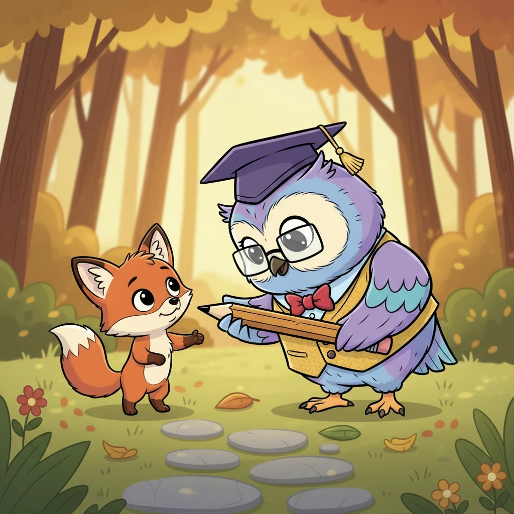 Professor Hoot chuckled softly, his deep voice calm and reassuring. He gently retrieved the pencil, explaining that even the smallest creatures have their own lessons to teach. He reminded everyone that learning is about curiosity and kindness, even when things go a little awry.