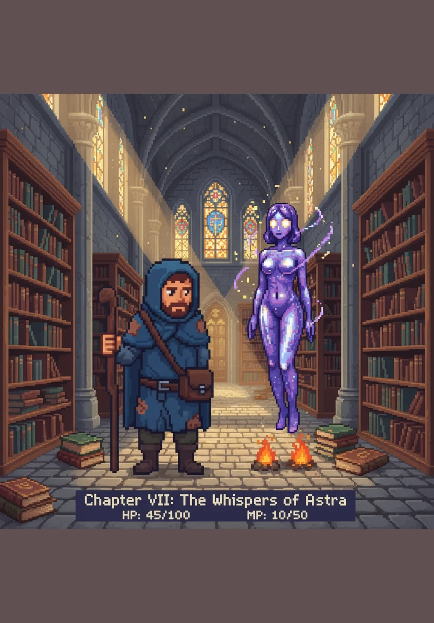 A council of ancient sages awaits her at the Great Library, recognizing her as the prophesied vessel of unity. They willingly join her, gifting her their centuries of knowledge and turning her skin into a deep, cosmic violet.