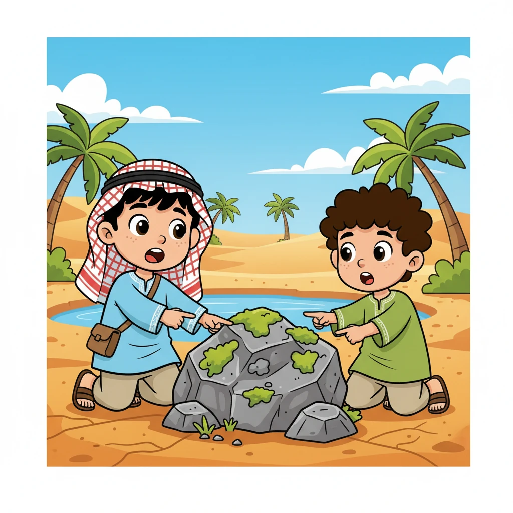 لاحظ ريان ومؤيد التغييرات الأولى. ظهرت طحالب خضراء وأشنات رمادية على الصخور، وهي بداية التعاقب الأولي. تفاجأ الصديقان بالتحول الذي بدأ يحدث.