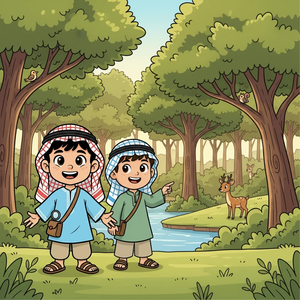 في النهاية، أدرك ريان ومؤيد أن التعاقب البيئي يؤدي إلى تكوين نظام بيئي متوازن. نظروا إلى جمال الغابة المتكاملة، وشعروا بالسعادة والفخر بما تعلموه عن الطبيعة.