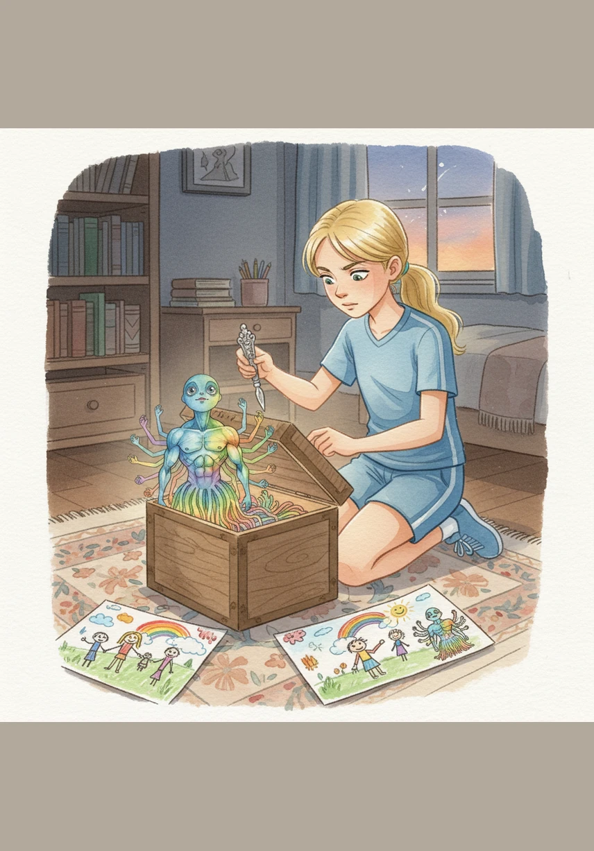 Suddenly, Blue remembered a hidden trapdoor leading to a secret basement beneath the floorboards. Bella carefully pried it open, and to their immense joy, they found Blue's entire family huddled safely together in the dark, waiting for someone to find them.