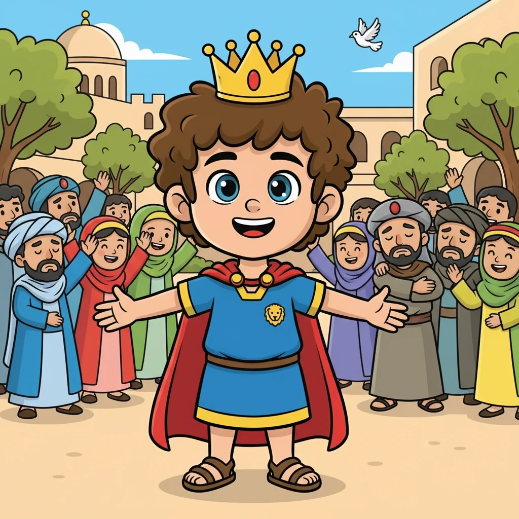 وقتی پادشاه شد، مردم را آزاد کرد و حتی دشمنانش را بخشید. او به جای جنگ، صلح را انتخاب کرد و این باعث شد تا همه‌ی مردم خوشحال شوند.