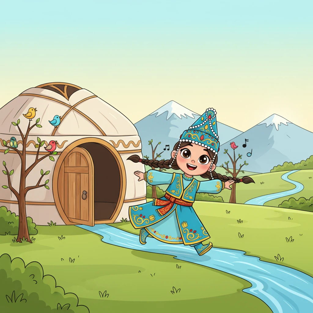 Көктемгі күннің алғашқы сәулелері қарлы шыңдарды ерітіп, жасыл далаға қуанышты ағындар болып төгіледі. Кішкентай Айдана жарқын көздерімен және кең күлкісімен киіз үйінен жүгіріп шығып, таза, салқын ауаны сезінеді. Бүршік атқан ағаштарда құстар қуана сайрап, Жаңа жыл – Наурыздың келгенін хабарлайды.