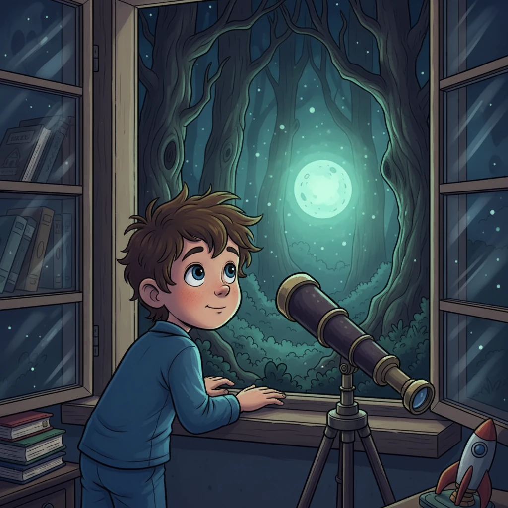 Luca, un băiat curios cu părul castaniu și ochi albaștri mari, adora să exploreze. Într-o seară, în timp ce se uita pe fereastra camerei sale, a zărit o lumină ciudată care venea dintr-o pădure misterioasă.