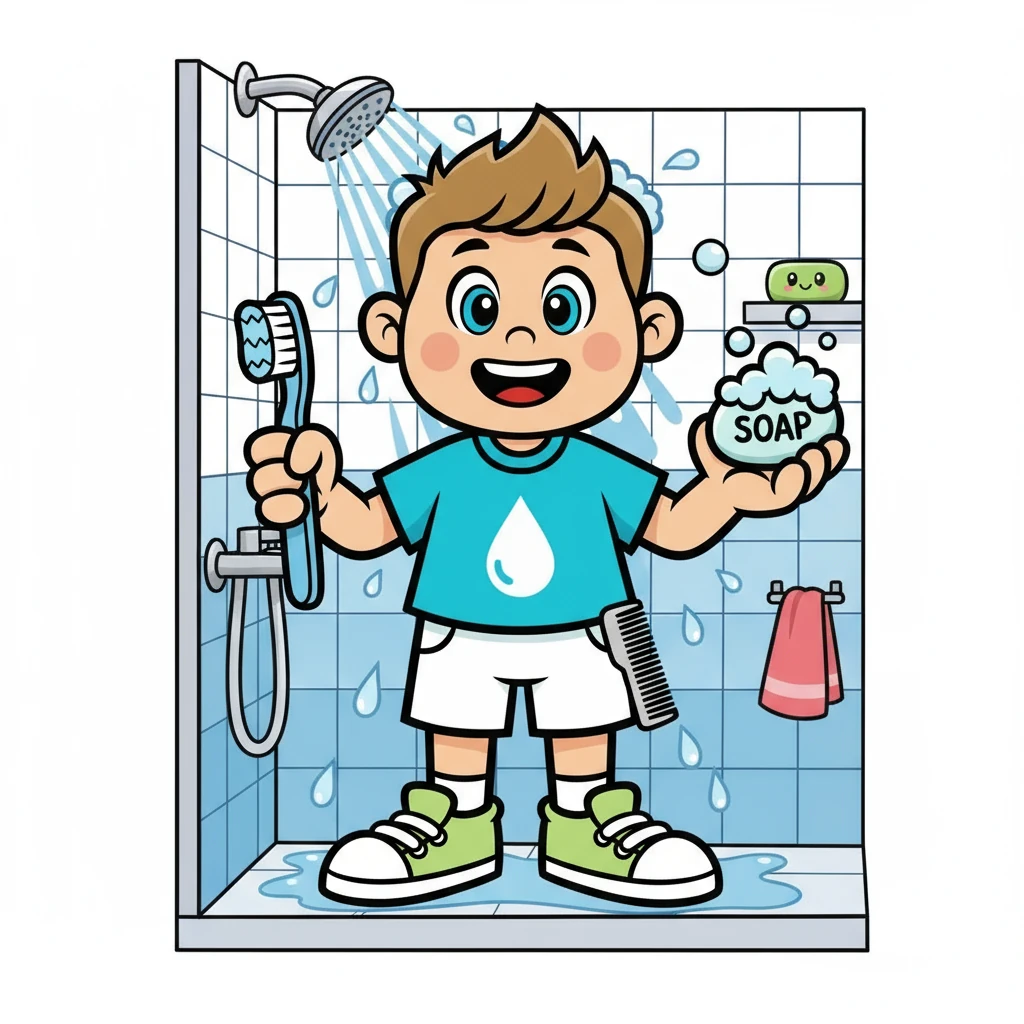 The owl explained that sweat, when mixed with tiny germs, can cause odors. Freshy learned that regular washing with soap and water is the best way to stay fresh. Freshy decided to try it out immediately!