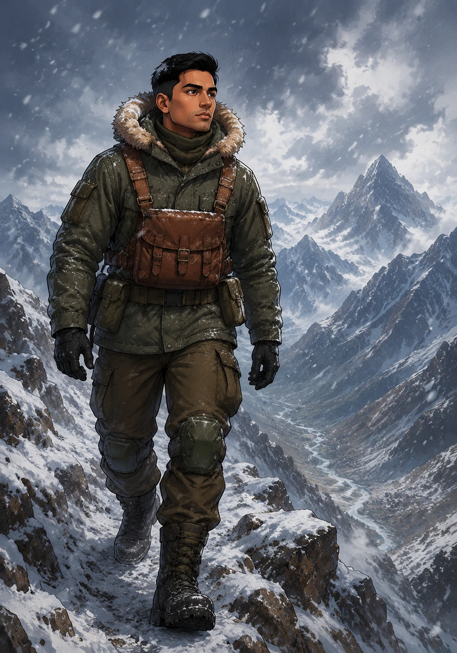 Arjun stood tall at the snow-covered mountain border, his eyes scanning the horizon as the cold wind swept past his uniform. Despite the freezing weather, his heart was warm with a deep sense of duty toward his country.