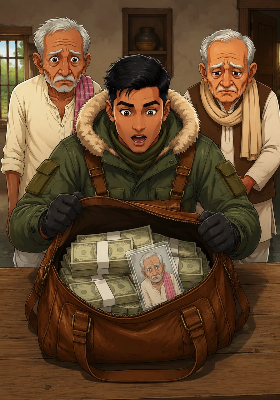 Opening the bag to check for security threats, Arjun was surprised to find thick stacks of cash neatly bundled together. Alongside the money lay an old, laminated identification card showing the face of a kind, elderly man named Ram Saran.