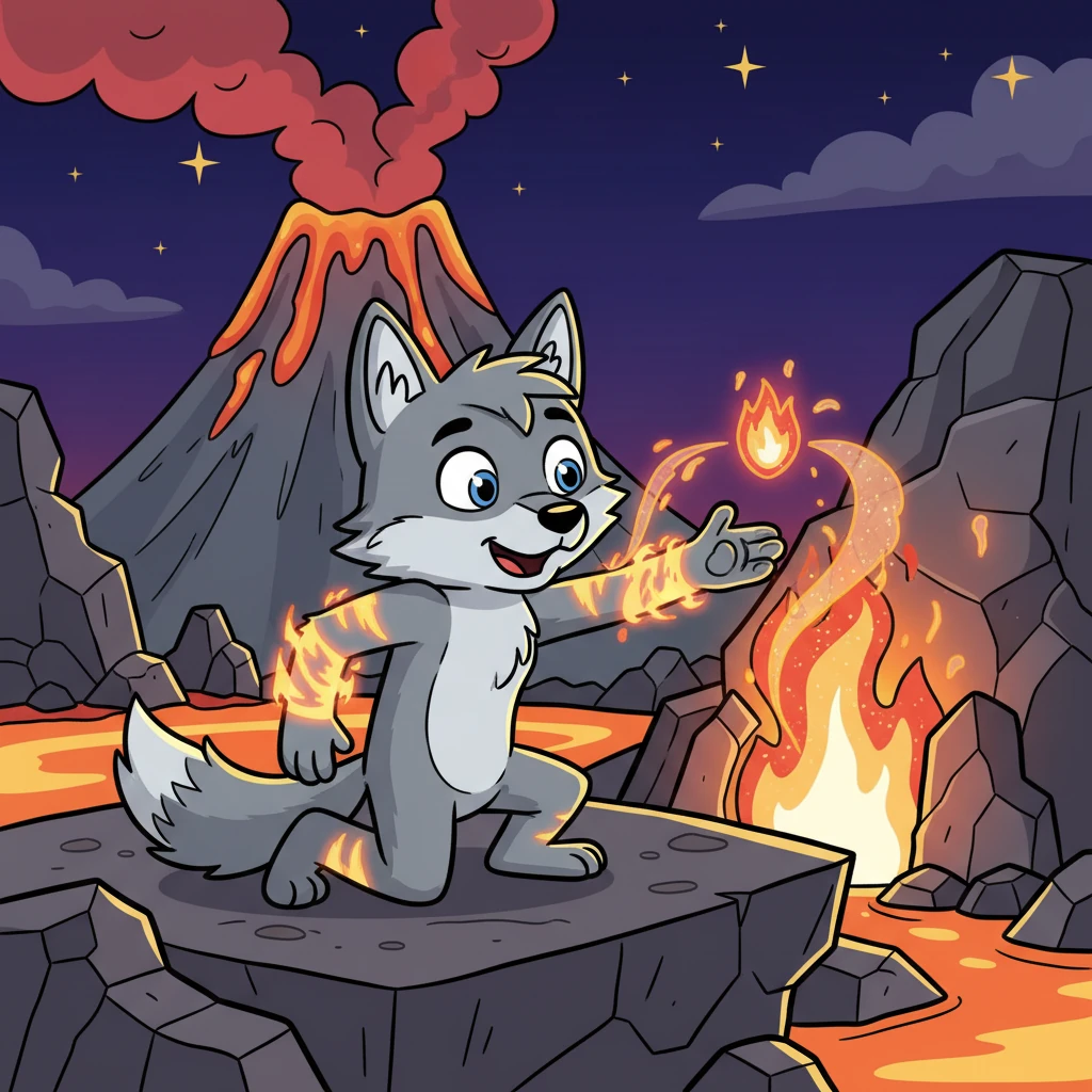 Emberpaw bravely approached a crackling volcano vent, its fiery breath warm on his fur. As he reached out, a shimmering ember infused him with a surge of power, his stripes glowing with the spirit of fire, earning him the name Emberstrike.