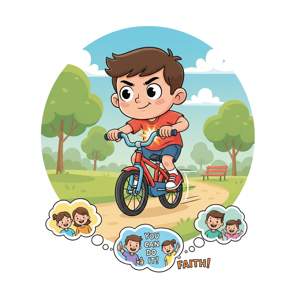 Then, he remembered all his practice rides and the encouraging words from his family. A spark reignited in his chest, and he pushed harder, his little legs pumping like pistons. He focused on the rhythm of his breathing, finding a new burst of energy.