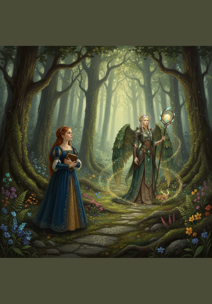 Guided by curiosity, Elara ventured deep into the ancient forest where the trees stood tall like silent guardians. The petals danced around her feet in rhythmic patterns, whispering secrets of a world that existed only in the oldest of forgotten legends.