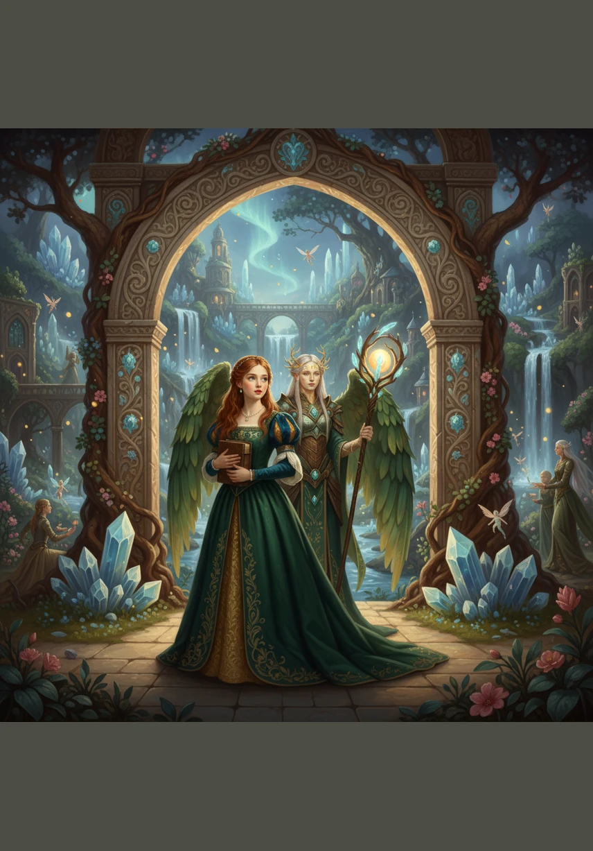 Stepping through the entrance, Elara found herself in Chrysalis, a city that awakens only once every thousand years. Towers of translucent crystal rose toward a violet sky, and bridges of woven light spanned across sparkling rivers that flowed with liquid silver.