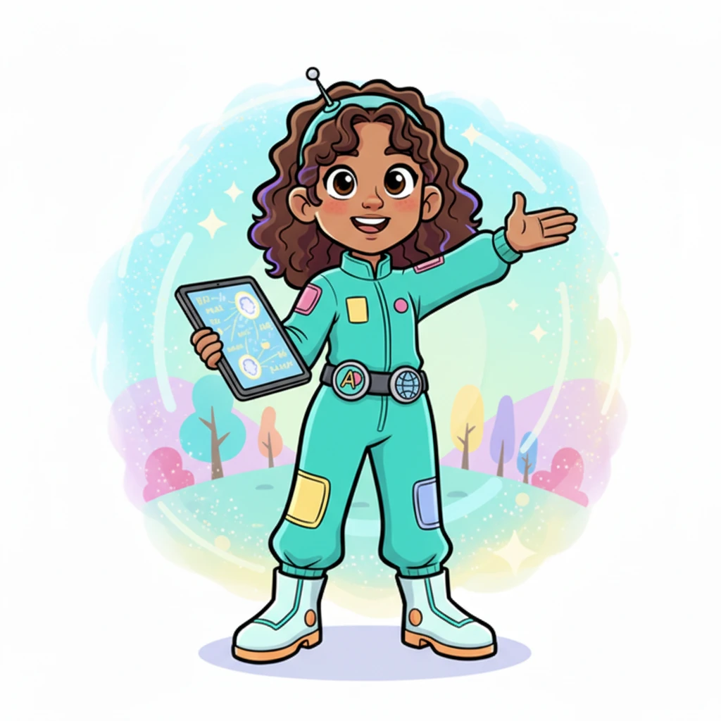 Then poof! A shimmer, soft and grand, Lexi appeared, a helping hand. With sparkling eyes and a friendly grin, 'Let the language journey begin!' she declared with an enthusiastic wave.