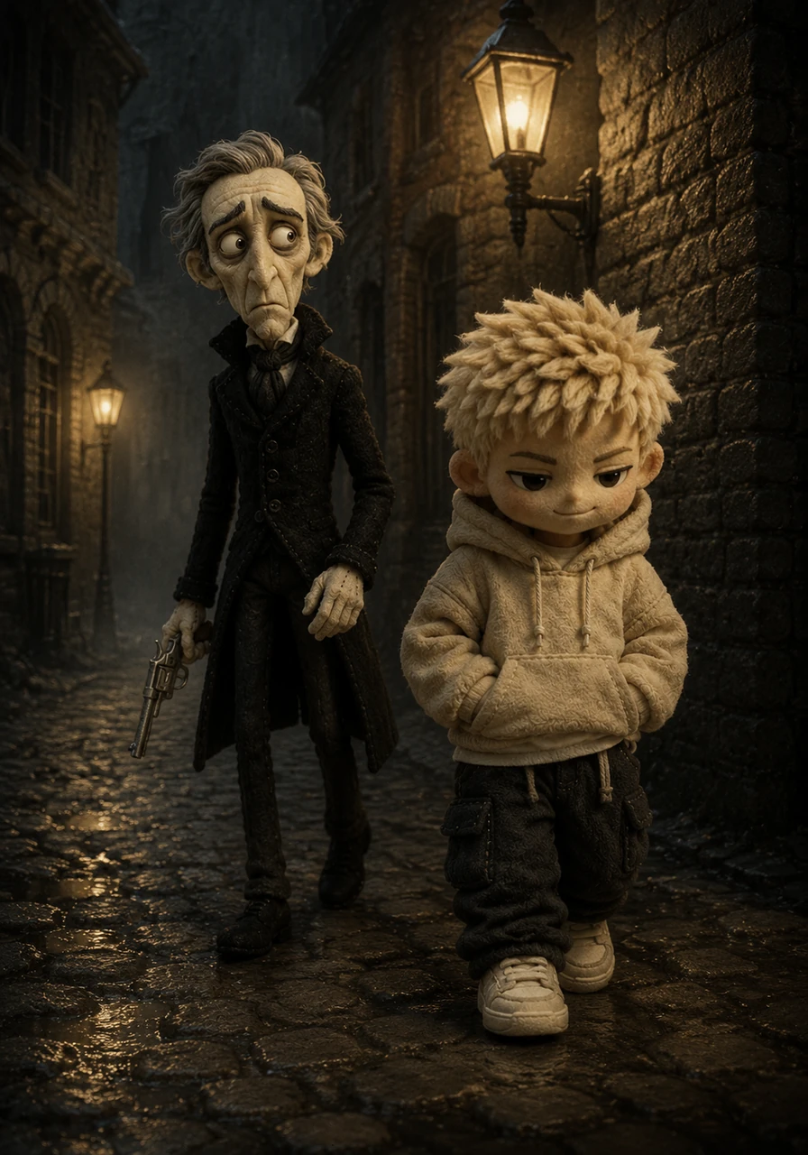 Close behind him walked Fowler, a tall and skeletal figure with a face as pale as parchment. His wrinkled hand gripped a cold steel pistol, his eyes darting nervously into the deep corners cast by the flickering gaslights.