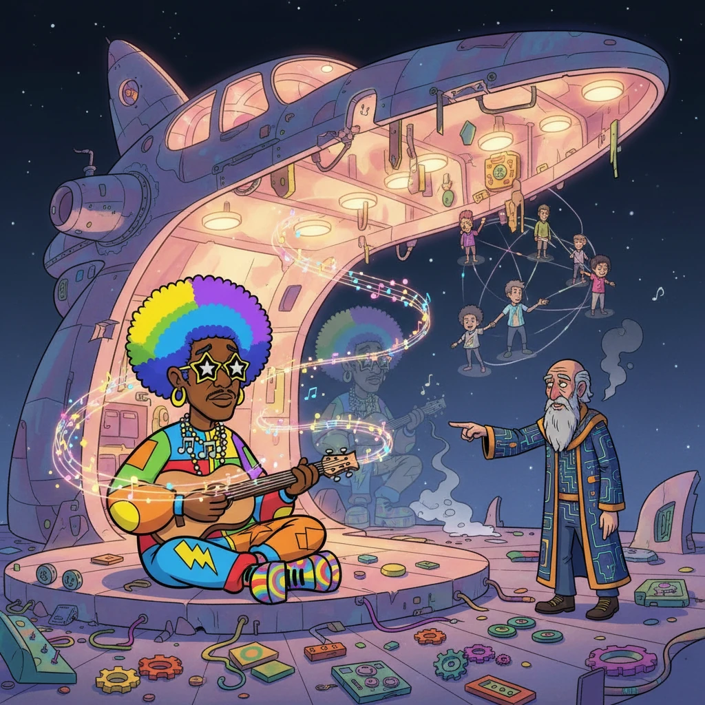 Confronted by his past mistakes, George confronts his ego and addictions. Dr. Funkenstein reveals the truth: the Funk is not fame, but connection. In a quiet moment, George rediscovers the joy of creation. The Mothership returns as a symbol of rebirth, and the funk is reborn.