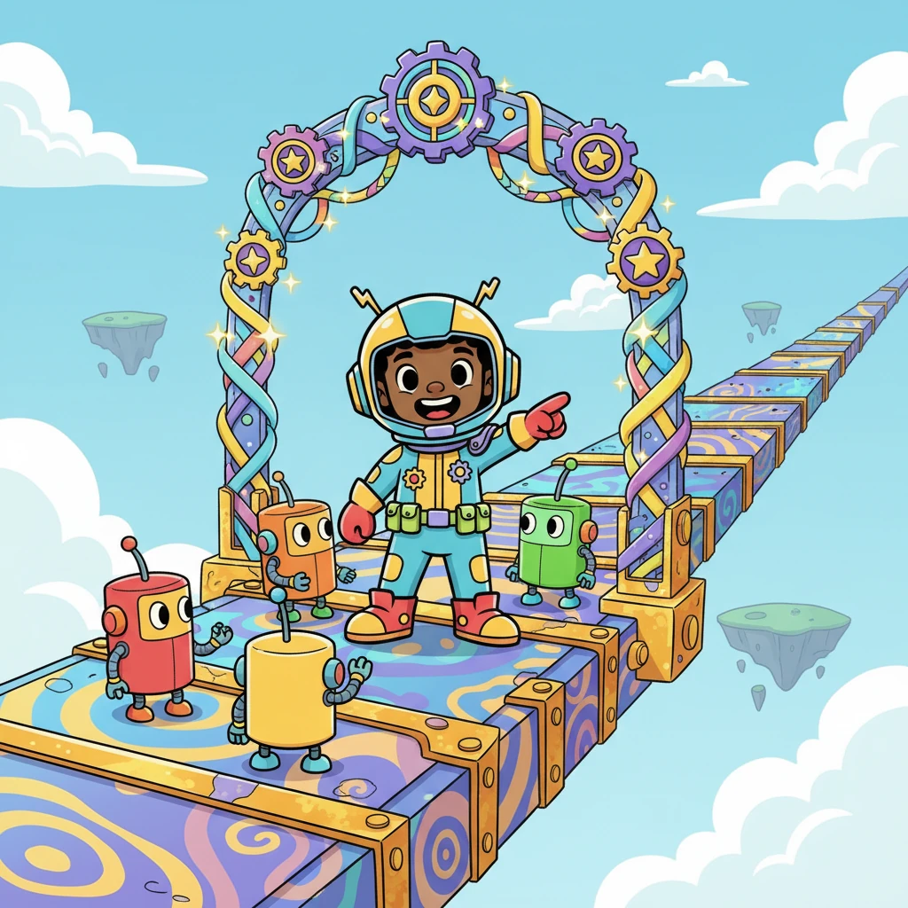 Working together, with Kito guiding and encouraging, the Sky-Path is transformed! It's not just repaired; it's rebuilt with vibrant new colors, shimmering decorations, and sturdy, interconnected designs. The wobbly section is now the strongest and most beautiful part, a testament to their combined efforts.