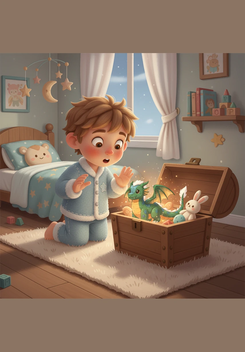 Leo was playing in his room when he noticed a strange, shimmering outline on the far wall. As he reached out, a golden handle appeared, revealing a mysterious door that had never been there before.