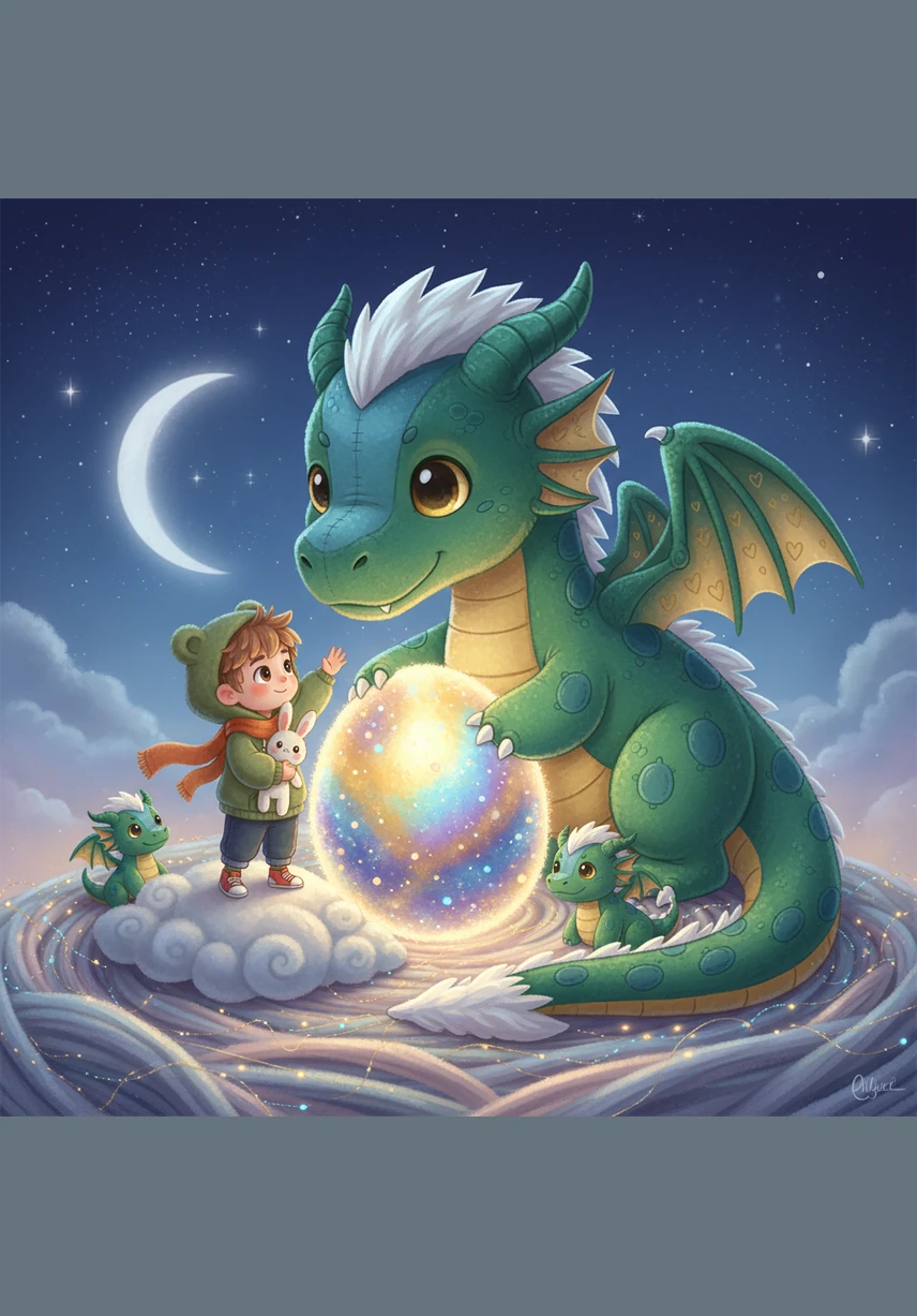 A magnificent dragon with scales like polished emeralds emerged from the thicket and stood before him. Its eyes were large and golden, glowing with a gentle light that made Leo feel surprisingly safe.