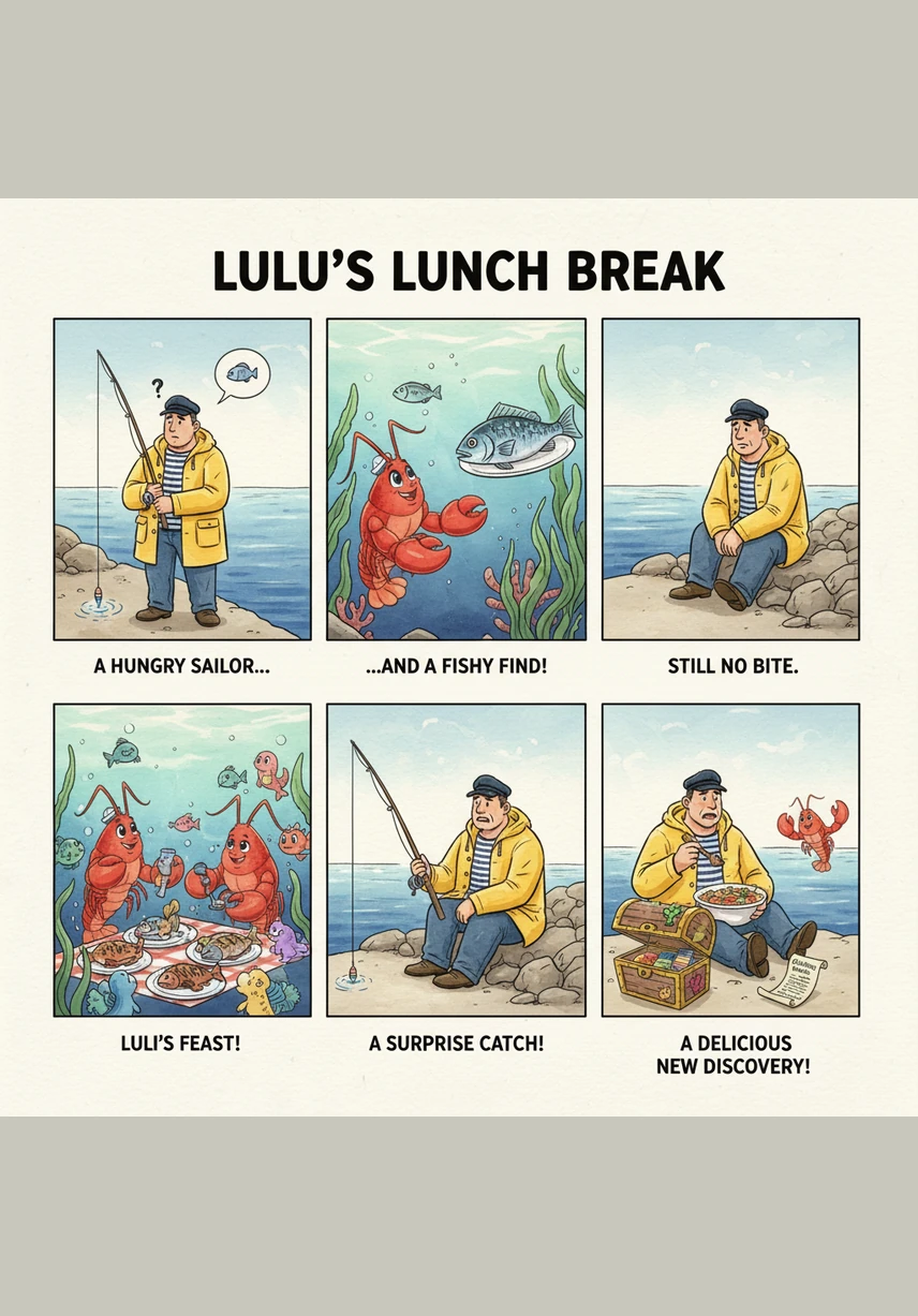 Avec un geste théâtral, Jean-Michel lance ses casiers dans l'eau turquoise, juste à côté du célèbre phare du Taureau. Il ignore encore qu'au fond de l'eau, une paire d'antennes l'observe avec une malice évidente depuis une crevasse rocheuse.