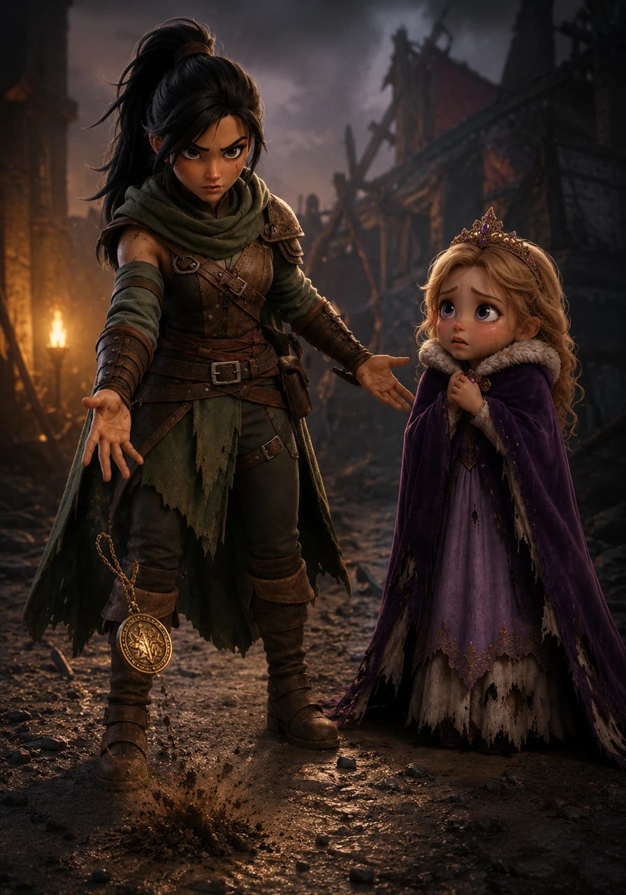 Looking at the innocent princess, Sage realized the gold she had been promised was drenched in corrupt blood. She threw her employer's medallion into the dirt, deciding that some lines were never meant to be crossed. She offered her hand to Aurelia, promising to escort her safely across the border rather than collect the deadly prize.
