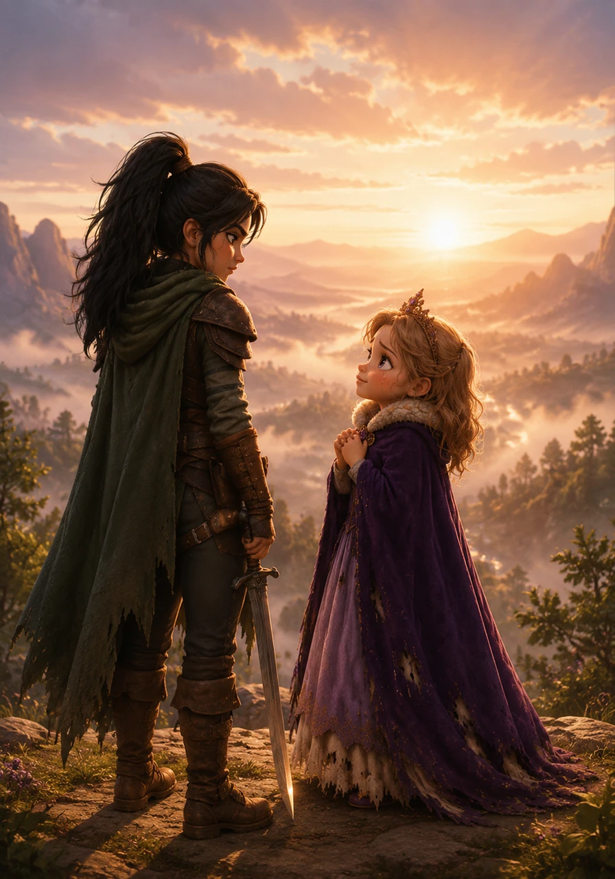 With the threat neutralized, they finally reached the mist-shrouded sanctuary of the elven borderlands, safe from the king's reach. Aurelia looked out over the new dawn, no longer a helpless fugitive, but a young woman ready to reclaim her destiny. She thanked the hunter who had been sent to kill her, but ended up saving her soul.