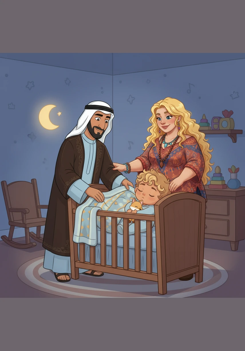 The nursery is dim and peaceful as Omar tucks Leo under a soft, star-patterned blanket. Foxie sits alert by the door, his ears twitching at every little sound coming from the hallway.