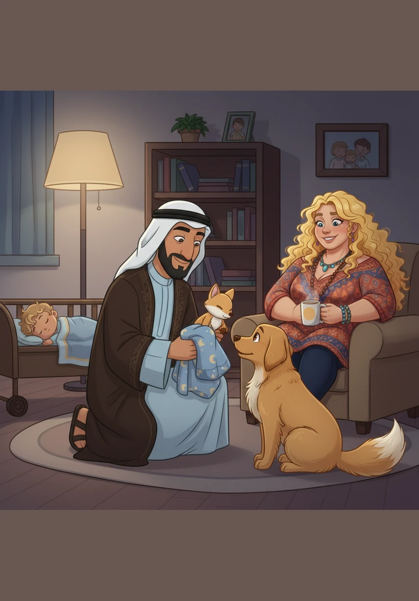 Omar has a clever idea and brings Foxie a soft, squeakless toy and a plush blanket to help him settle down. He whispers to the dog that his most important job tonight is to be a quiet protector for his little brother.