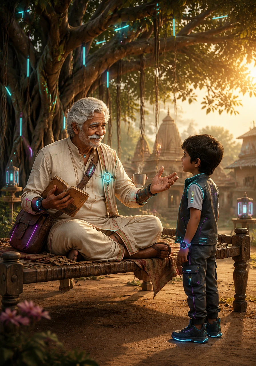 પોતાની મૂંઝવણનો ઉકેલ શોધવા સમર પોતાના વતન ધંધુકા ગામમાં આવે છે જ્યાં તેના વડીલ દાદા વીરજી એક વિશાળ અને ઘટાદાર વડલાના વૃક્ષ નીચે ખાટલા પર બેઠા છે. સાંજના સોનેરી તડકામાં વીરજી દાદા હાથમાં એક જૂની કાપડની ડાયરી રાખીને ગરમ ચાની ચુસ્કી લઈ રહ્યા છે અને સમરને હસીને પોતાની પાસે બોલાવે છે. ગામડાની શાંતિ અને મંદિરની ઘંટડીઓનો અવાજ વાતાવરણમાં એક અનોખો સંતોષ ઘોળે છે.