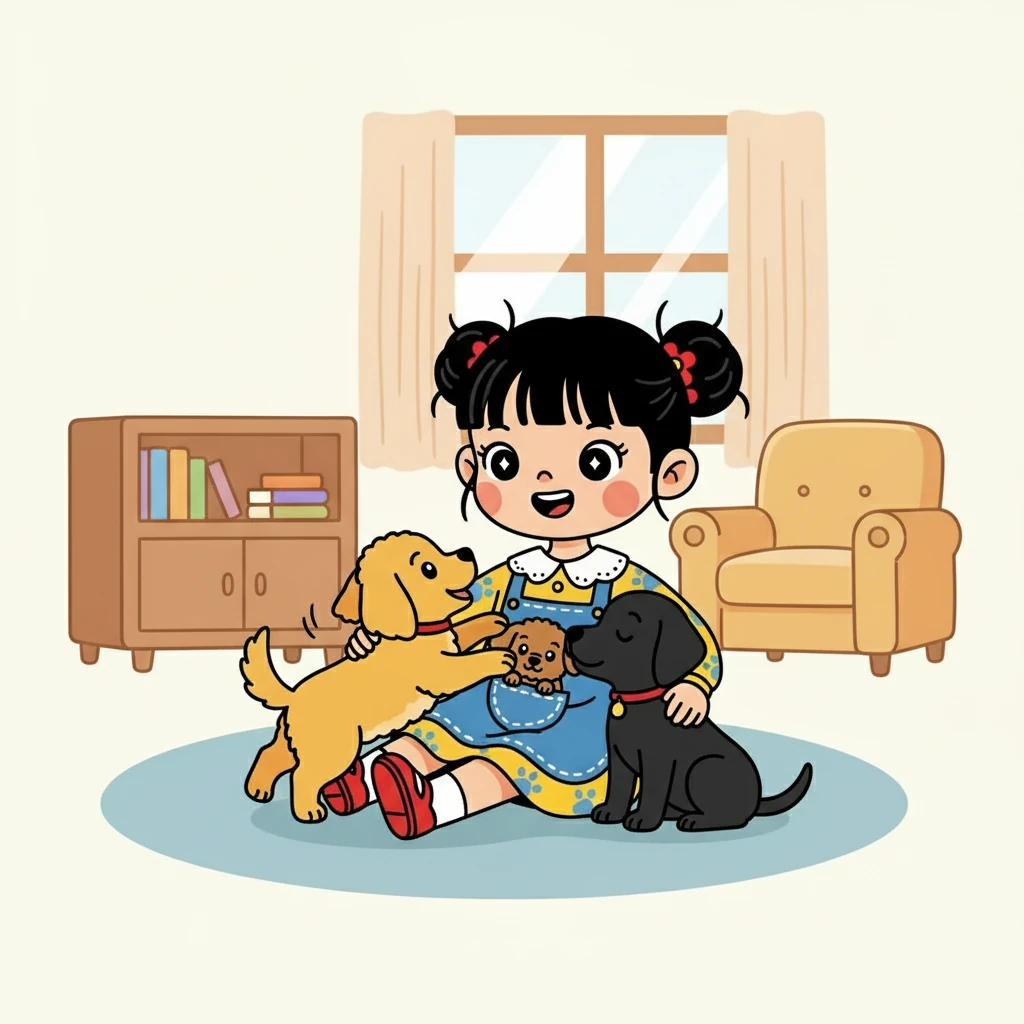 小雅的家里有两个小家伙,一只叫小黄,有着一身金黄色的毛发,总是活蹦乱跳。 另一只叫小黑,全身漆黑,性格温顺,喜欢静静地待在小雅身边。