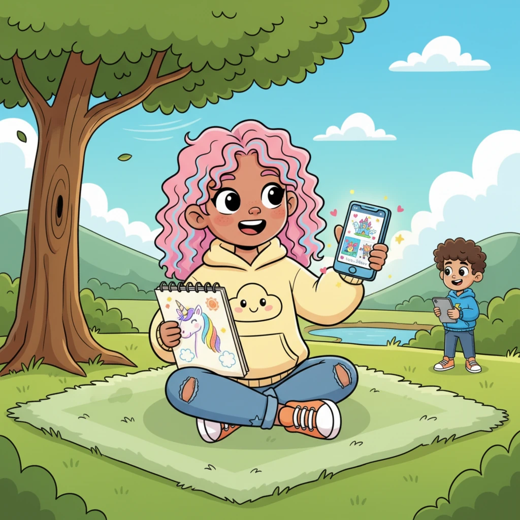 One sunny afternoon, while doodling a rainbow unicorn, Lila discovered a magical place called 'Insta-Share' where everyone showed off their amazing art. She watched in awe as colorful creations popped up on the screen, filling her with wonder and a tiny spark of inspiration.
