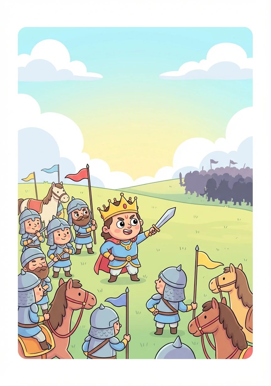 King Veer Pratap gathered his loyal warriors and prepared for battle. They faced a much larger and stronger enemy, but their spirit remained unbroken.