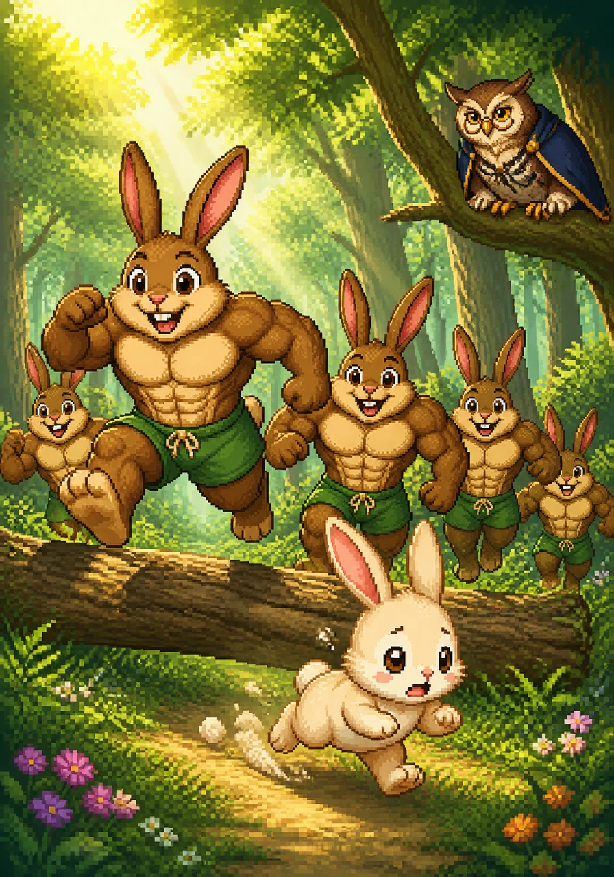In a sun-drenched enchanted forest, a tiny rabbit named Bibo lived with his five large, sturdy brothers. While his siblings leaped effortlessly over fallen logs and raced through the tall grass, little Bibo struggled to keep up, his small paws working twice as hard.