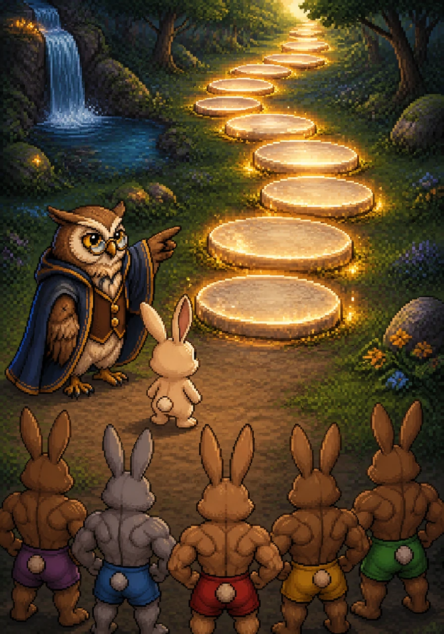 Magus led Bibo to the Path of Powers, a trail of glowing stones marked with numbers. He explained that jumping on a stone would multiply Bibo’s size by his starting value as many times as the number on the stone indicated.
