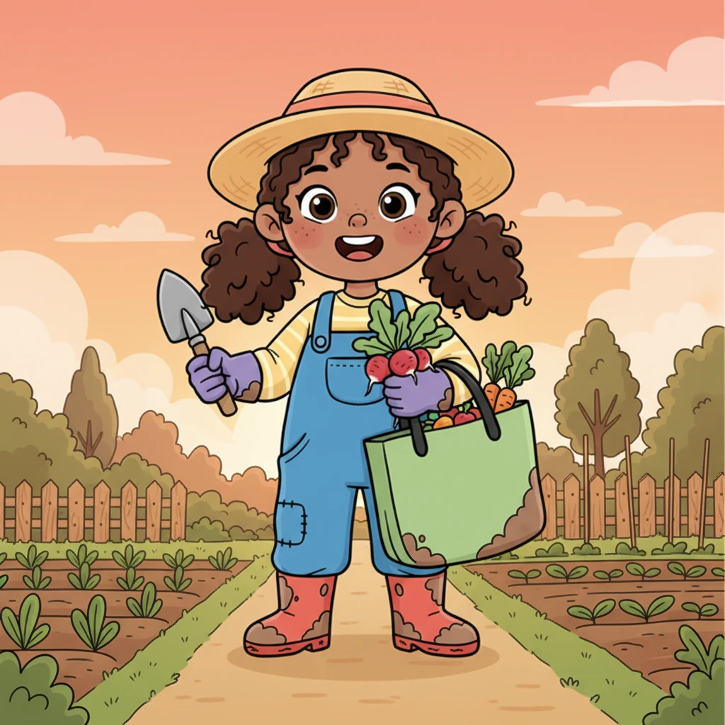 As the sun begins to dip, painting the sky in soft oranges and pinks, Lily carefully carries her basket of fresh produce. Her wellies are muddy, her hands are a little grubby, but her heart is full of happy memories and plans for her next visit to the Sunny Patch Allotment.