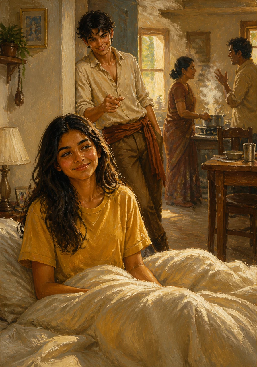 Anushka wakes up to the familiar sound of her family arguing and the comforting smell of her mother's cooking. When Anish teases her about her 'dream vacation,' she simply smiles, finally understanding that a life doesn't have to be perfect to be beautiful.