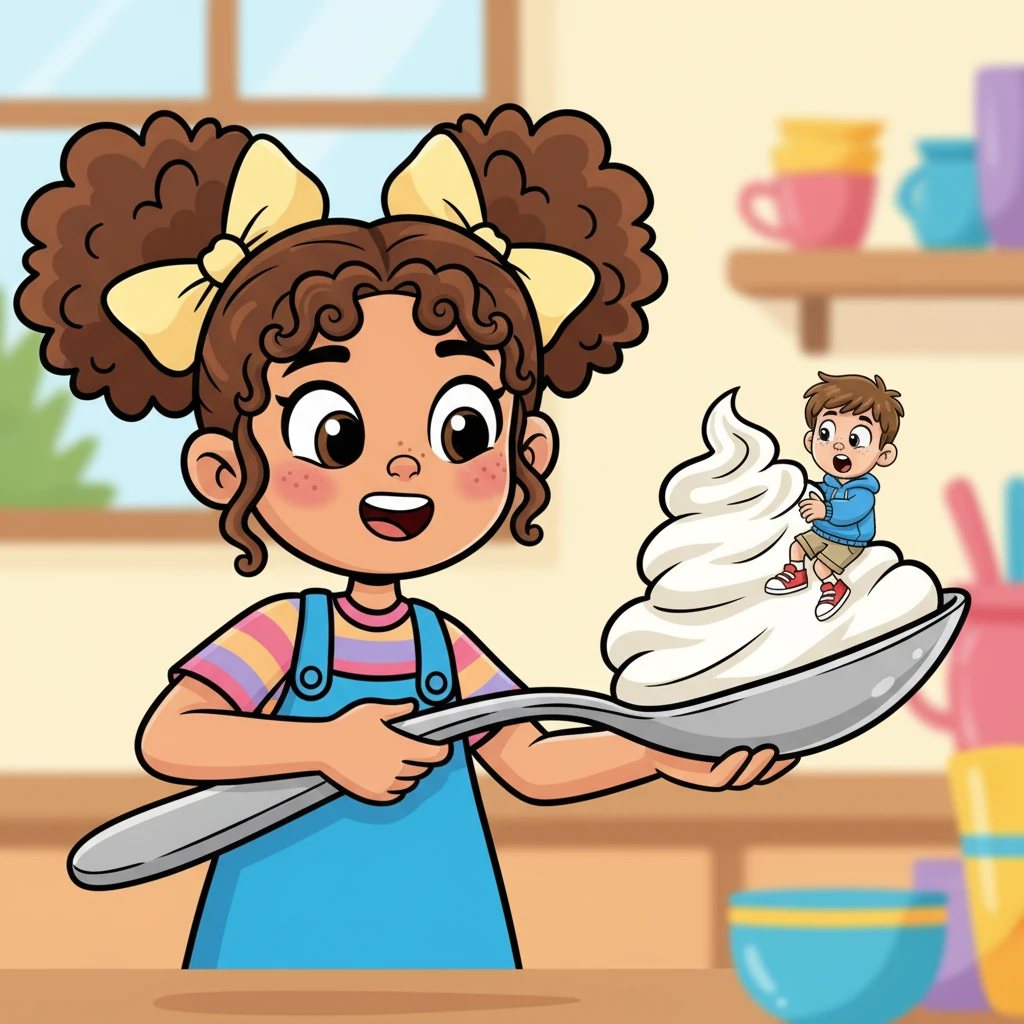 With a dramatic flourish, Emma carefully placed Will onto the giant spoon, covering him in a dollop of sweet, white whipped cream. She brought the spoon closer and closer to her mouth, narrating every move to her captivated audience. Will braced himself.