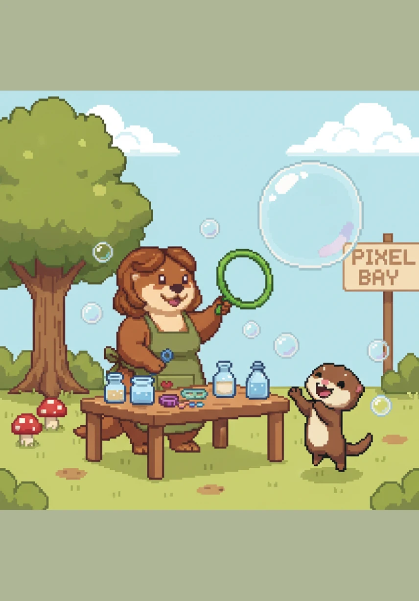 It is time for the bubble station, and Ollie’s eyes go round as translucent spheres float all around him. He giggles and boops a bubble with his nose, watching it pop into tiny droplets of water.
