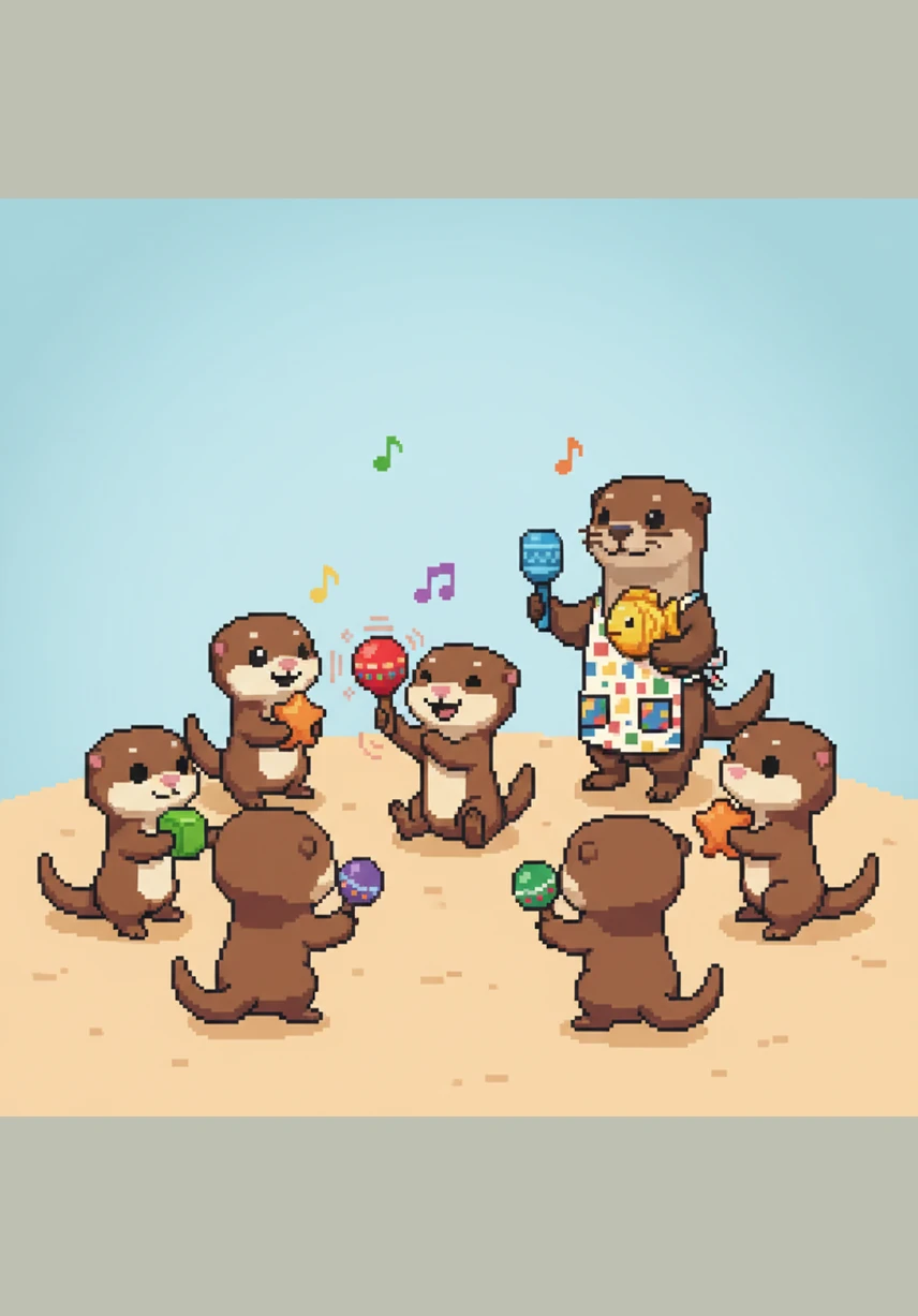 Everyone gathers in a circle to play with colorful shakers filled with rhythmic beads. Ollie shakes his bright red maraca, feeling the vibration in his paws as he keeps the beat with his new friends.