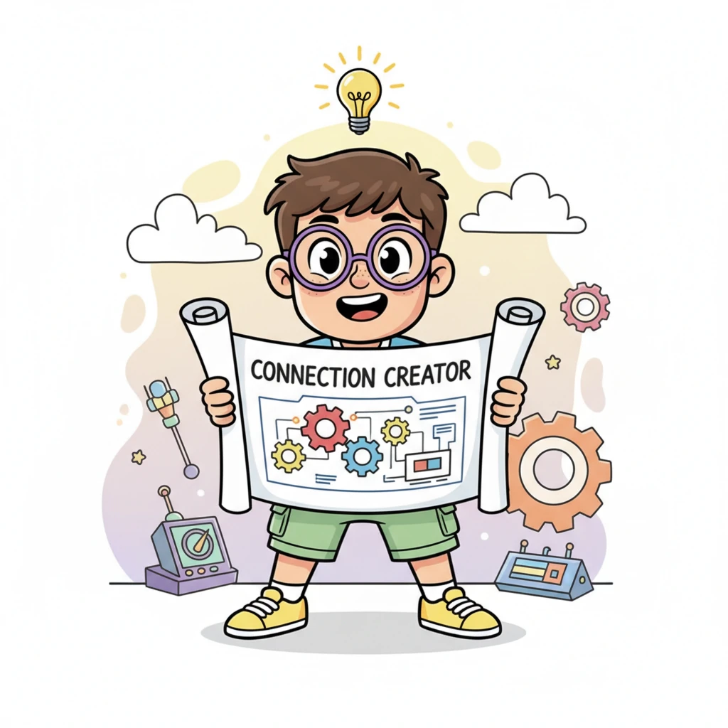 "Oh dear!" chirped Pip, a tiny lightbulb glowing above his head. "Every wonderful idea deserves a chance to shine!" He pulled out a blueprint for something called a 'Connection Creator' with a determined grin.